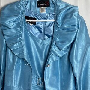 Studio Shimmering Blue Dress With Cape.